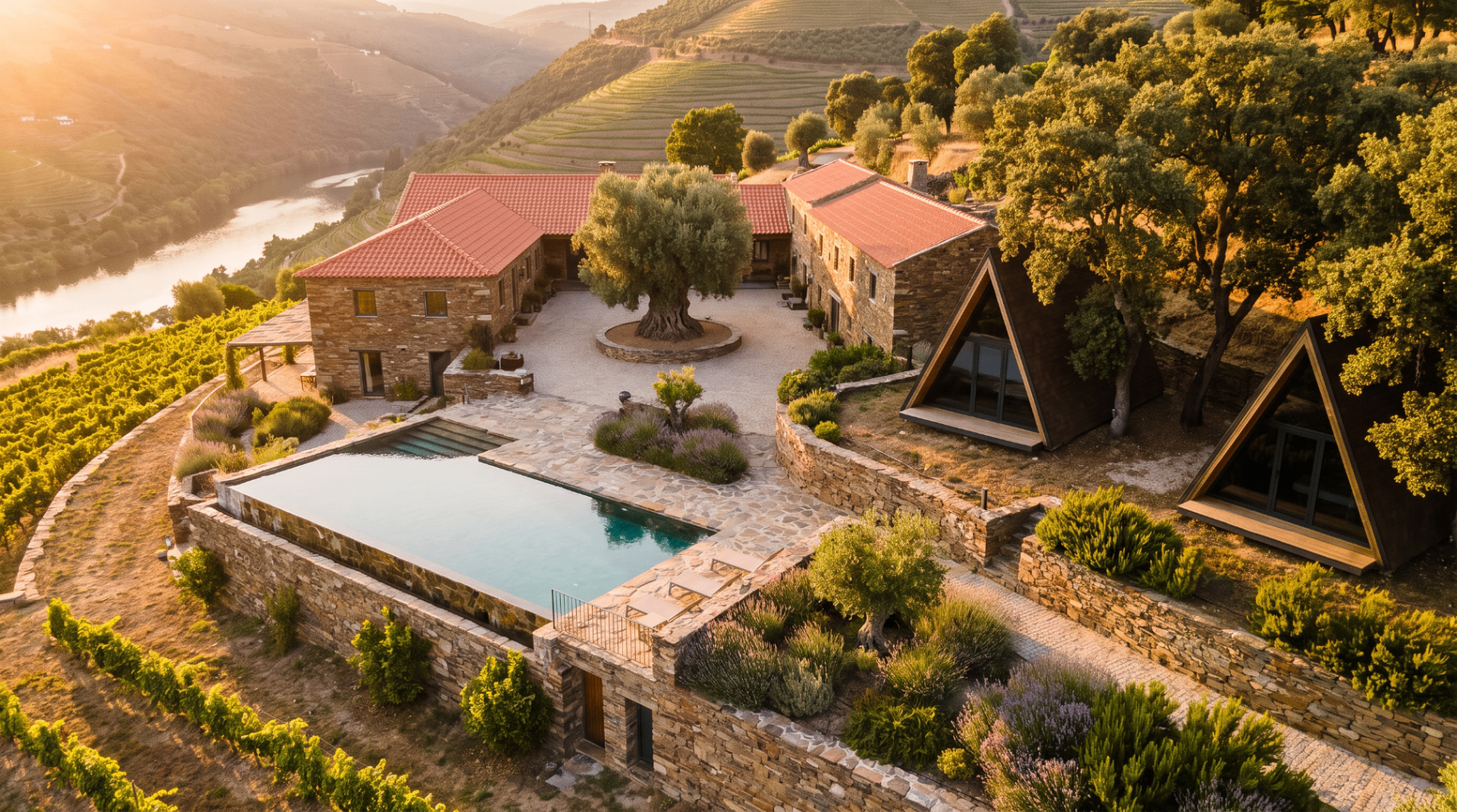 Portuguese rural estate at golden hour